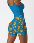 Fruit mango flower blue shorts
