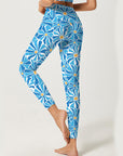 Flower abstract naive blue chrysanthemum leggings